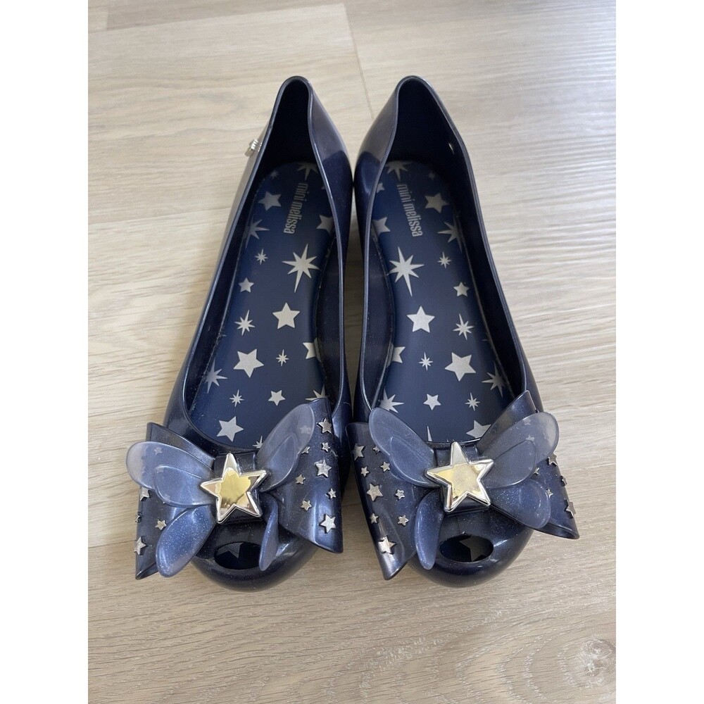 Mini Melissa Girls Blue Star Bow Jelly Flats Slip-On US 4 EU 35 Farmcore Vegan